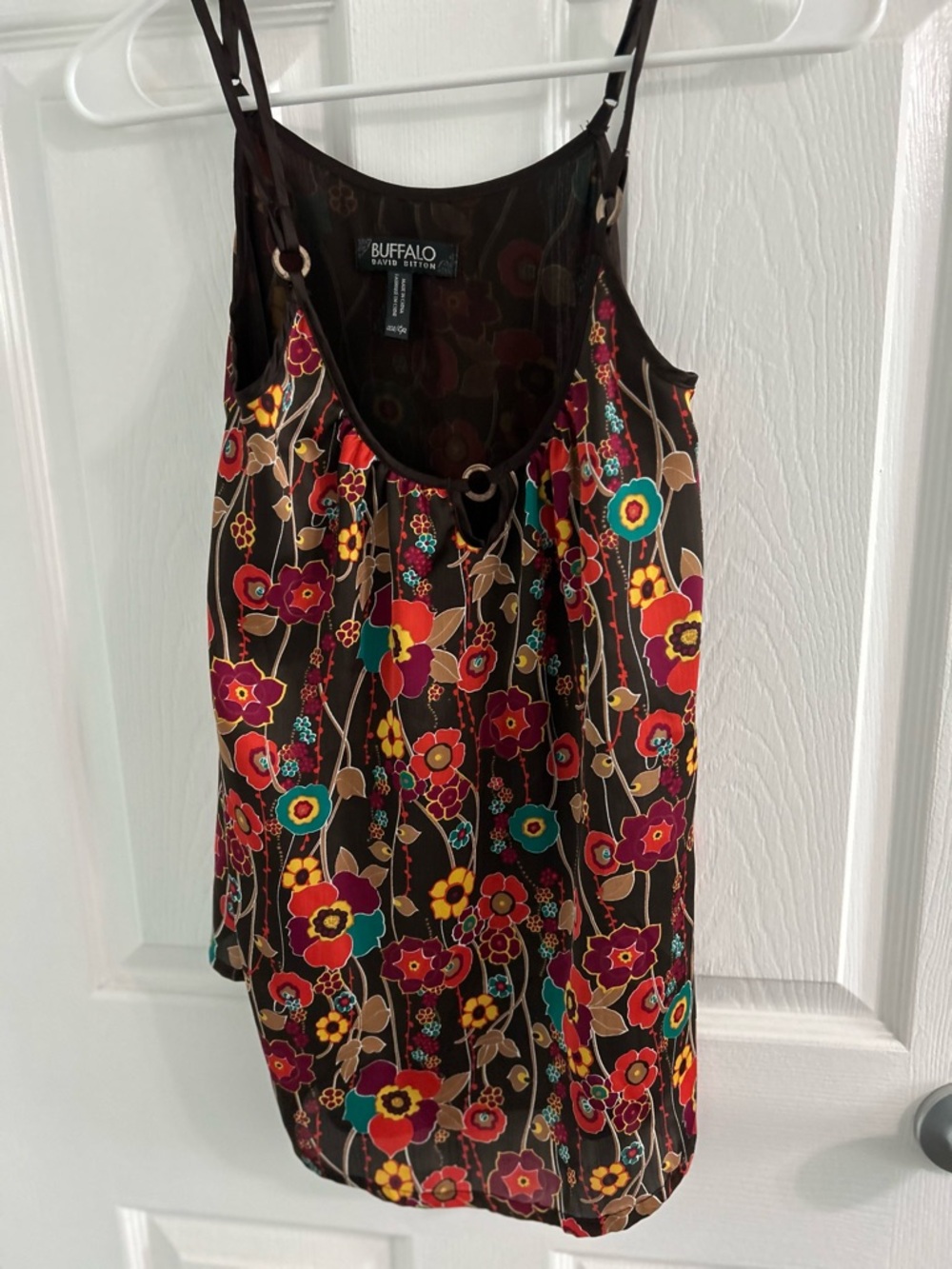Buffalo David Bitton Brown Floral Ring-Detail Spaghetti Strap Cami
